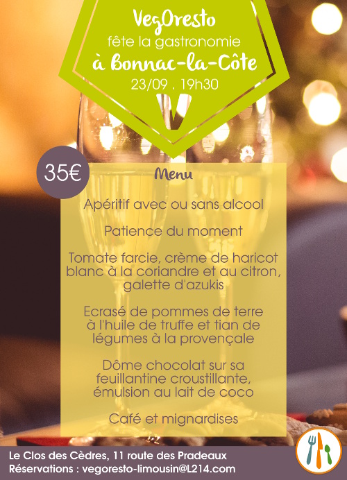 menu vegan à Bonnac-la-Côte