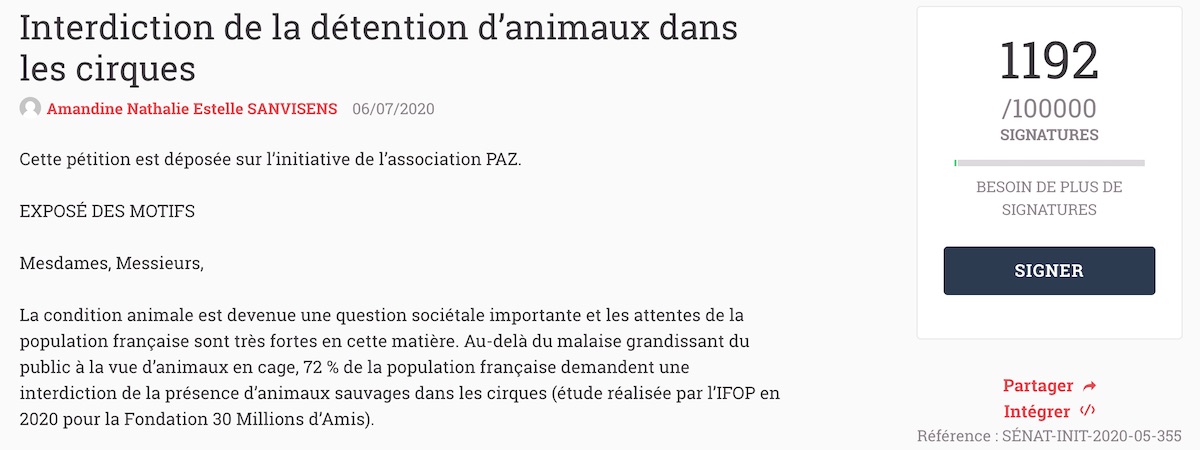 Pétition pour des cirques sans animaux